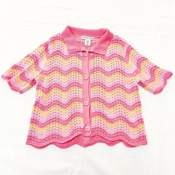 Sincerely Jules Crotcheted Short Sleeve Striped Cardigan Top Size Medium - Picture 1 of 5